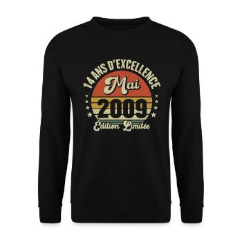 Mai 2009 14 Ans Anniversaire Vintage Idée Cadeau - Sweat-shirt Unisexe - noir - Devant - Alina (178cm) & Michal (187cm)