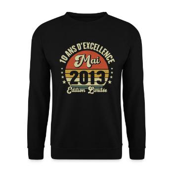 Mai 2013 10 Ans Anniversaire Vintage Idée Cadeau - Sweat-shirt Unisexe - noir - Devant - Alina (178cm) & Michal (187cm)