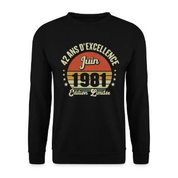 Juin 1981 42 Ans Anniversaire Vintage Idée Cadeau - Sweat-shirt Unisexe - noir - Devant - Alina (178cm) & Michal (187cm)