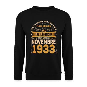 Les Légendes Sont Nées En Novembre 1933 - Sweat-shirt Unisexe - noir - Devant - Alina (178cm) & Michal (187cm)