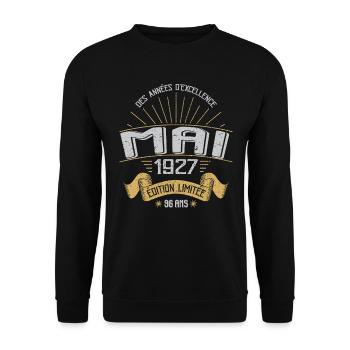 Mai 1927 96 Ans Anniversaire Vintage Idée Cadeau - Sweat-shirt Unisexe - noir - Devant - Alina (178cm) & Michal (187cm)