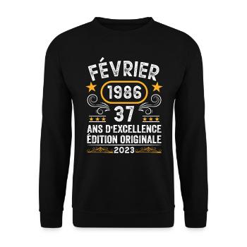 Anniversaire Vintage Idée Cadeau Février 1986 37 - Sweat-shirt Unisexe - noir - Devant - Alina (178cm) & Michal (187cm)