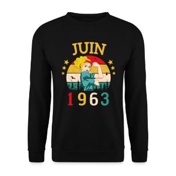 Juin 1963 Anniversaire Vintage Happy Birthday - Sweat-shirt Unisexe - noir - Devant - Alina (178cm) & Michal (187cm)