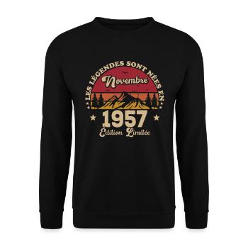 Les Légendes Sont Nées En Novembre 1957 - Sweat-shirt Unisexe - noir - Devant - Alina (178cm) & Michal (187cm)