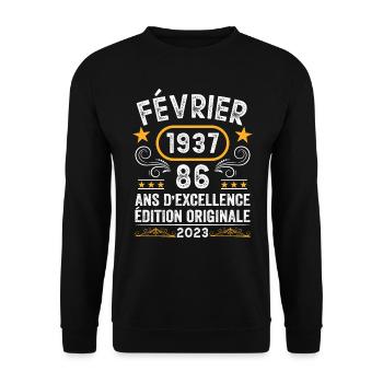 Anniversaire Vintage Idée Cadeau Février 1937 86 - Sweat-shirt Unisexe - noir - Devant - Alina (178cm) & Michal (187cm)