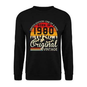 Unique in its kind born in 1980 Original vintage - Unisex Sweatshirt - black - Front - Alina (178cm) & Michal (187cm)