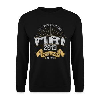 Mai 2013 10 Ans Anniversaire Vintage Idée Cadeau - Sweat-shirt Unisexe - noir - Devant - Alina (178cm) & Michal (187cm)