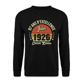 Juin 1926 97 Ans Anniversaire Vintage Idée Cadeau - Sweat-shirt Unisexe - noir - Devant - Alina (178cm) & Michal (187cm)