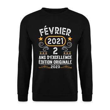 Anniversaire Vintage Idée Cadeau Février 2021 2 - Sweat-shirt Unisexe - noir - Devant - Alina (178cm) & Michal (187cm)