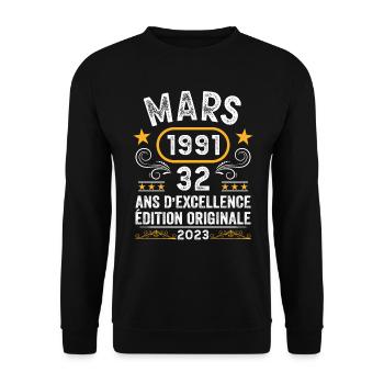Anniversaire Vintage Idée Cadeau Mars 1991 32 - Sweat-shirt Unisexe - noir - Devant - Alina (178cm) & Michal (187cm)