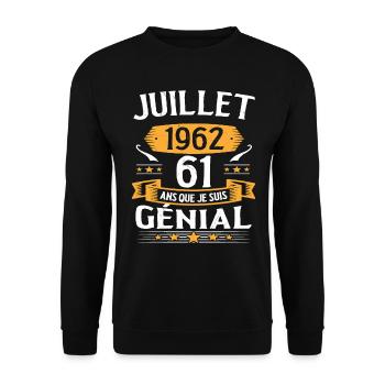 Juillet 1962 61 Ans Que Je Suis Génial Cadeau - Sweat-shirt Unisexe - noir - Devant - Alina (178cm) & Michal (187cm)