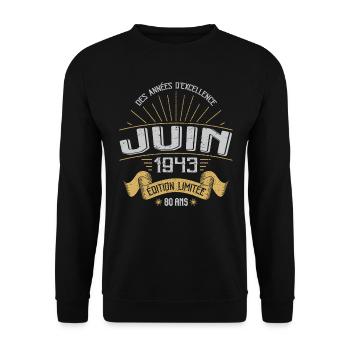 Juin 1943 80 Ans Anniversaire Vintage Idée Cadeau - Sweat-shirt Unisexe - noir - Devant - Alina (178cm) & Michal (187cm)