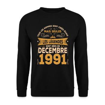 Les Légendes Sont Nées En Décembre 1991 - Sweat-shirt Unisexe - noir - Devant - Alina (178cm) & Michal (187cm)