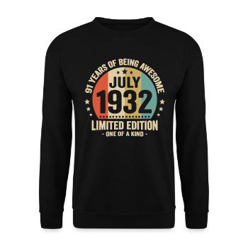 Juli 1932 91 Jahre Jubiläumsgeschenk - Unisex Pullover - Schwarz - Vorne - Alina (178cm) & Michal (187cm)