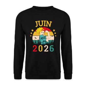 Juin 2026 Anniversaire Vintage Happy Birthday - Sweat-shirt Unisexe - noir - Devant - Alina (178cm) & Michal (187cm)