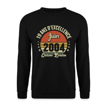 Juin 2004 19 Ans Anniversaire Vintage Idée Cadeau - Sweat-shirt Unisexe - noir - Devant - Alina (178cm) & Michal (187cm)