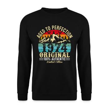 Perfekt gealtert 1974 original - Unisex Pullover - Schwarz - Vorne - Alina (178cm) & Michal (187cm)