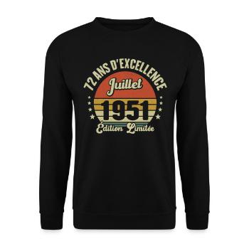 Juillet 1951 72 Ans Anniversaire Vintage Idée Cade - Sweat-shirt Unisexe - noir - Devant - Alina (178cm) & Michal (187cm)