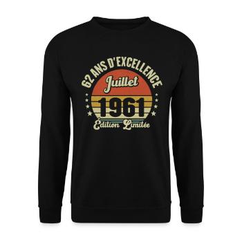 Juillet 1961 62 Ans Anniversaire Vintage Idée Cade - Sweat-shirt Unisexe - noir - Devant - Alina (178cm) & Michal (187cm)