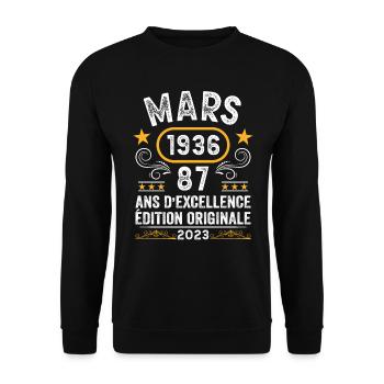 Anniversaire Vintage Idée Cadeau Mars 1936 87 - Sweat-shirt Unisexe - noir - Devant - Alina (178cm) & Michal (187cm)