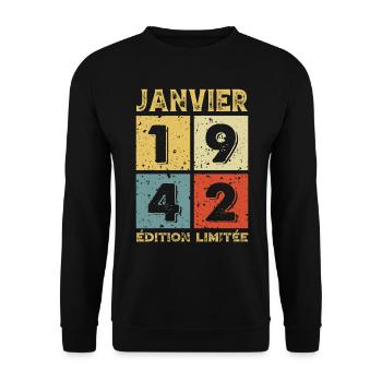 Anniversaire Vintage Idée Cadeau Janvier 1942 - Sweat-shirt Unisexe - noir - Devant - Alina (178cm) & Michal (187cm)