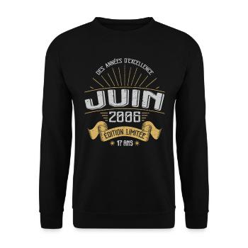 Juin 2006 17 Ans Anniversaire Vintage Idée Cadeau - Sweat-shirt Unisexe - noir - Devant - Alina (178cm) & Michal (187cm)