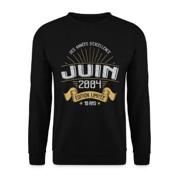 Juin 2004 19 Ans Anniversaire Vintage Idée Cadeau - Sweat-shirt Unisexe - noir - Devant - Alina (178cm) & Michal (187cm)