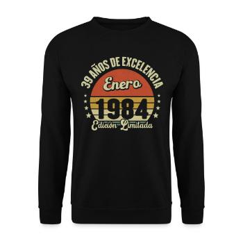 January 1984 Vintage gift of 39 years - Unisex Sweatshirt - black - Front - Alina (178cm) & Michal (187cm)