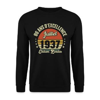 Juillet 1937 86 Ans Anniversaire Vintage Cadeau - Sweat-shirt Unisexe - noir - Devant - Alina (178cm) & Michal (187cm)