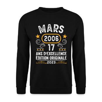 Anniversaire Vintage Idée Cadeau Mars 2006 17 - Sweat-shirt Unisexe - noir - Devant - Alina (178cm) & Michal (187cm)