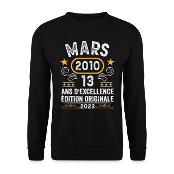 Anniversaire Vintage Idée Cadeau Mars 2010 13 - Sweat-shirt Unisexe - noir - Devant - Alina (178cm) & Michal (187cm)