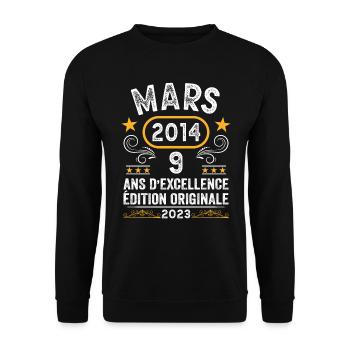 Anniversaire Vintage Idée Cadeau Mars 2014 9 - Sweat-shirt Unisexe - noir - Devant - Alina (178cm) & Michal (187cm)