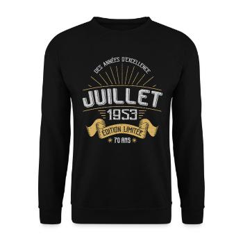 Juillet 1953 70 Ans Anniversaire Vintage Cadeau - Sweat-shirt Unisexe - noir - Devant - Alina (178cm) & Michal (187cm)