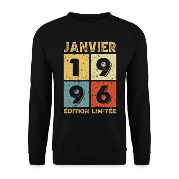 Anniversaire Vintage Idée Cadeau Janvier 1996 - Sweat-shirt Unisexe - noir - Devant - Alina (178cm) & Michal (187cm)