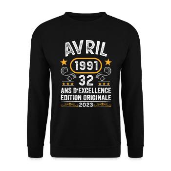 Anniversaire Vintage Idée Cadeau Avril 1991 32 - Sweat-shirt Unisexe - noir - Devant - Alina (178cm) & Michal (187cm)