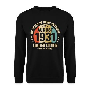 August 1931 92 Years Anniversary Vintage Gift - Unisex Sweatshirt - black - Front - Alina (178cm) & Michal (187cm)