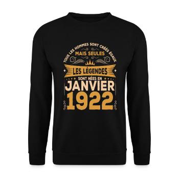 Les Légendes Sont Nées En Janvier 1922 - Sweat-shirt Unisexe - noir - Devant - Alina (178cm) & Michal (187cm)