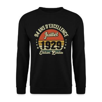 Juillet 1929 94 Ans Anniversaire Vintage Cadeau - Sweat-shirt Unisexe - noir - Devant - Alina (178cm) & Michal (187cm)