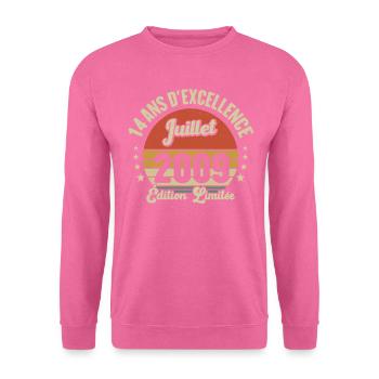 Juillet 2009 14 Ans Anniversaire Vintage Cadeau - Sweat-shirt Unisexe - rose - Devant