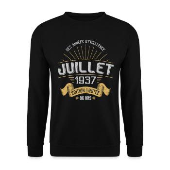 Juillet 1937 86 Ans Anniversaire Vintage Cadeau - Sweat-shirt Unisexe - noir - Devant - Alina (178cm) & Michal (187cm)