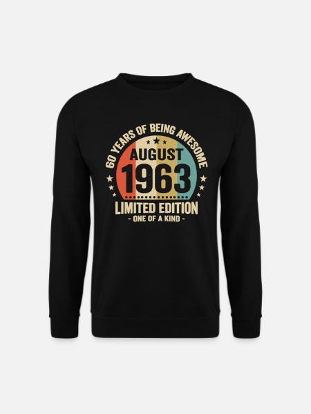 August 1963 60 Jahre Jubiläumsgeschenk - Unisex Pullover - Schwarz