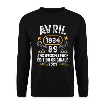Anniversaire Vintage Idée Cadeau Avril 1934 89 - Sweat-shirt Unisexe - noir - Devant - Alina (178cm) & Michal (187cm)
