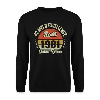 Août 1981 42 Ans Anniversaire Vintage Cadeau - Sweat-shirt Unisexe - noir - Devant - Alina (178cm) & Michal (187cm)