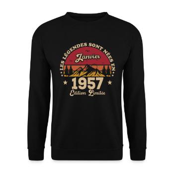 Les Légendes Sont Nées En Janvier 1957 - Sweat-shirt Unisexe - noir - Devant - Alina (178cm) & Michal (187cm)