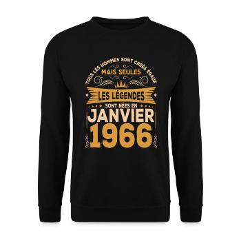 Les Légendes Sont Nées En Janvier 1966 - Sweat-shirt Unisexe - noir - Devant - Alina (178cm) & Michal (187cm)