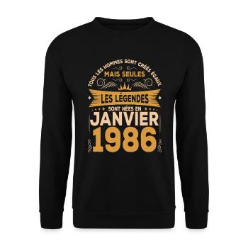 Les Légendes Sont Nées En Janvier 1986 - Sweat-shirt Unisexe - noir - Devant - Alina (178cm) & Michal (187cm)