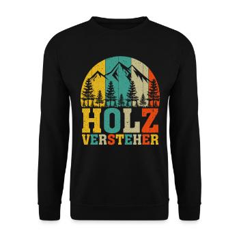 Holzversteher Chainsaw Retro Forest Woodworker - Unisex Pullover - Schwarz - Vorne - Alina (178cm) & Michal (187cm)