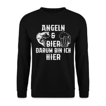 Angeln Und Bier Darum Bin Ich Hier - Unisex Pullover - Schwarz - Vorne - Alina (178cm) & Michal (187cm)