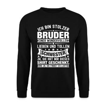 Ich Bin Stolzer Bruder Einer Wonderful Schwester - Unisex Pullover - Schwarz - Vorne - Alina (178cm) & Michal (187cm)