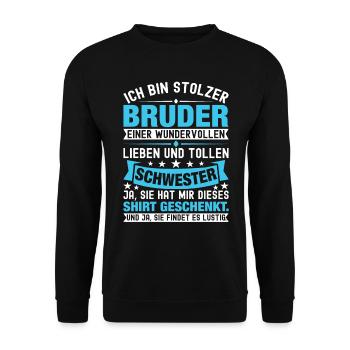 Ich Bin Stolzer Bruder Einer Wonderful Schwester - Unisex Pullover - Schwarz - Vorne - Alina (178cm) & Michal (187cm)